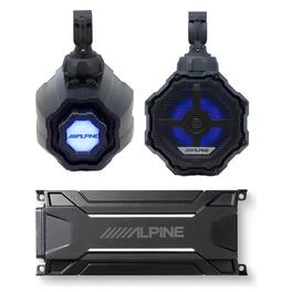 Alpine - SPV-65RGB-CAN 6.5” Cage-Mounted Universal Weather-Resistant Coaxial RGB LED Speaker Pods with KTA-30FW Amp - Black/Gray