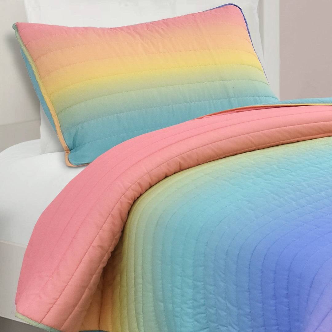 Angle. Hivvago - Twin/Twin XL 2 Piece Multi-Color Rainbow Quilt Set - MultiColor.