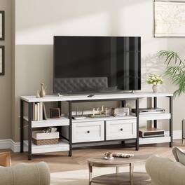 Jojoka - 79" TV Stand for 85 Inch TVs, Industrial Entertainment Center with 2 Drawers, Open Shelves & Metal Frame - White