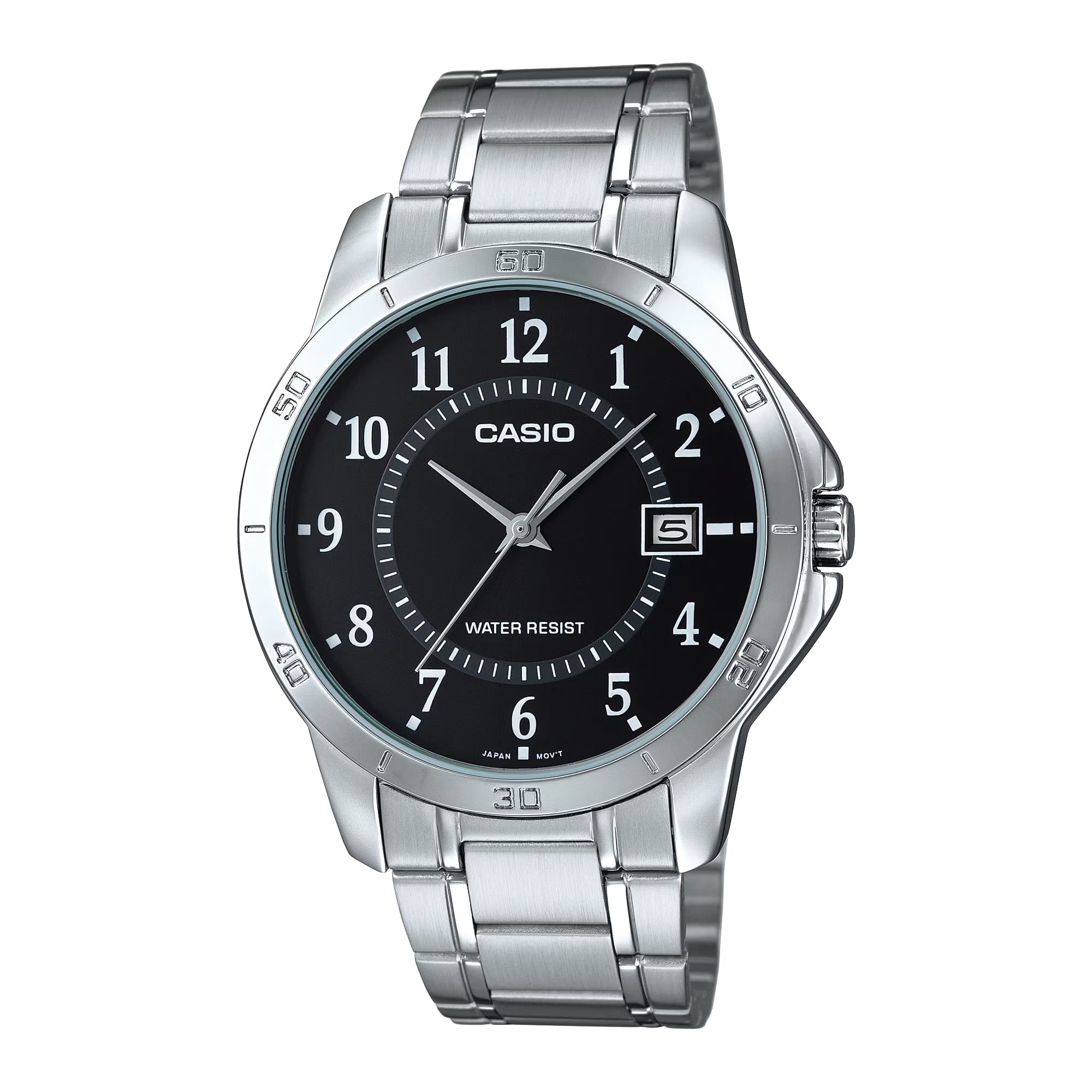 Casio - Men’s Black Dial Stainless Steel Bracelet Watch - Casio MTP‑V004D‑1BUDF - Silver