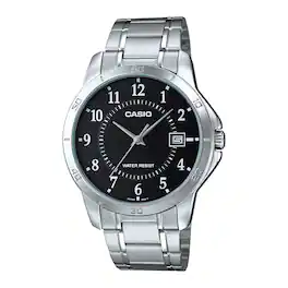 Casio - Men’s Black Dial Stainless Steel Bracelet Watch - Casio MTP‑V004D‑1BUDF - Silver
