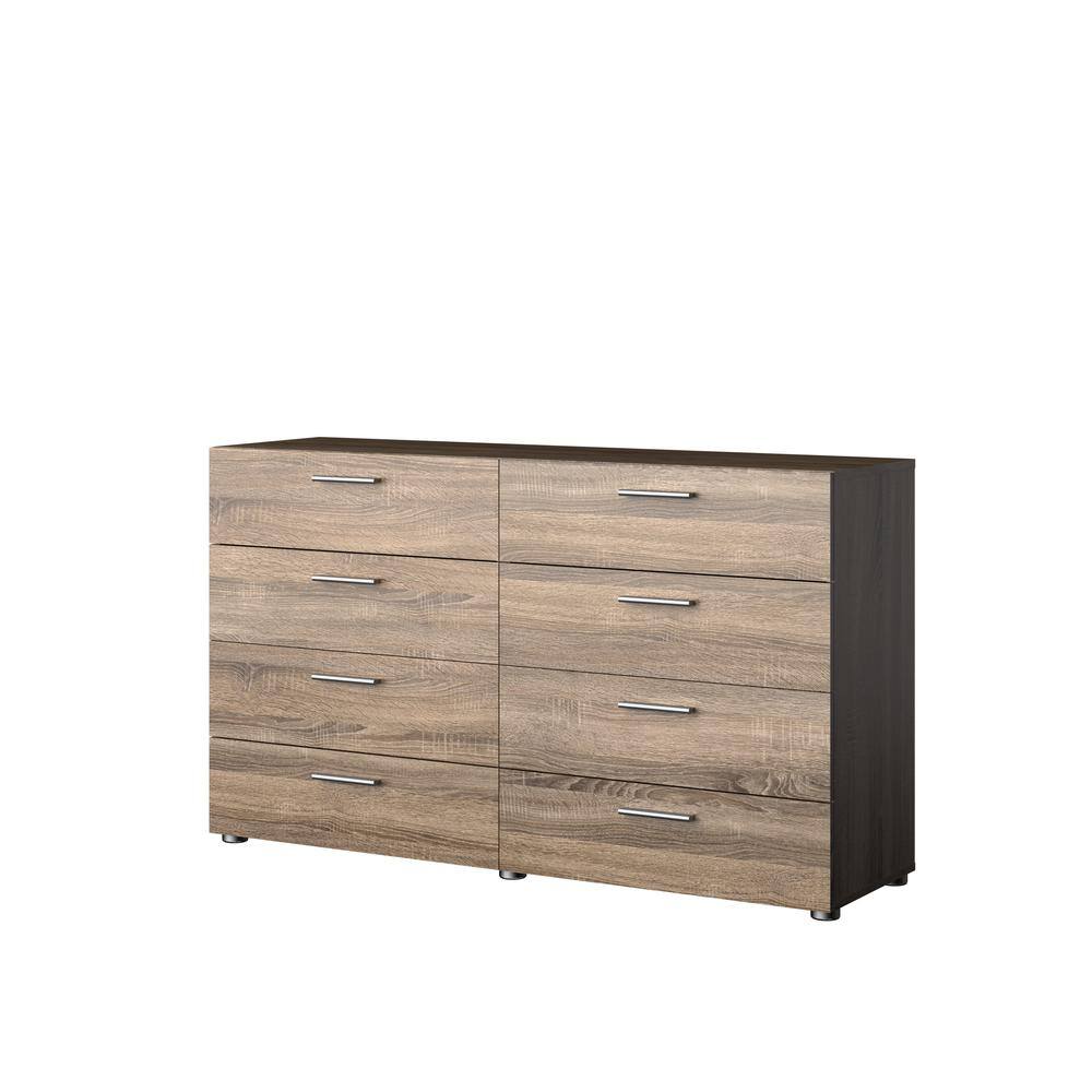Left. FurniFact - Elegant 8 Drawer Dresser in Truffle Oak for Modern Bedroom Storage Solutions - Truffle Oak.