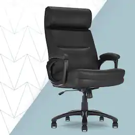 Click365 - Big & Tall Ergonomic Executive Office Chair with Lumbar Support Home Office Leather Computer Desk Chair with Padded Arms - Black