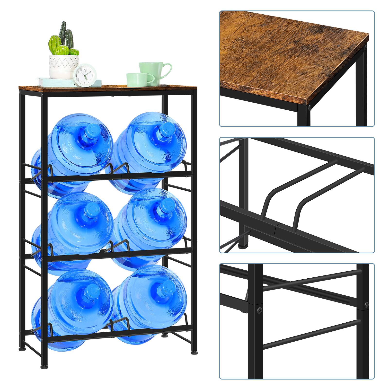 Left. Oumilen - 3-Tier Double Row Water Jug Storage Rack with Top Brown Wood Shelf, 5 Gallon Water Bottle Organizer for Kitchen Office - Brown.