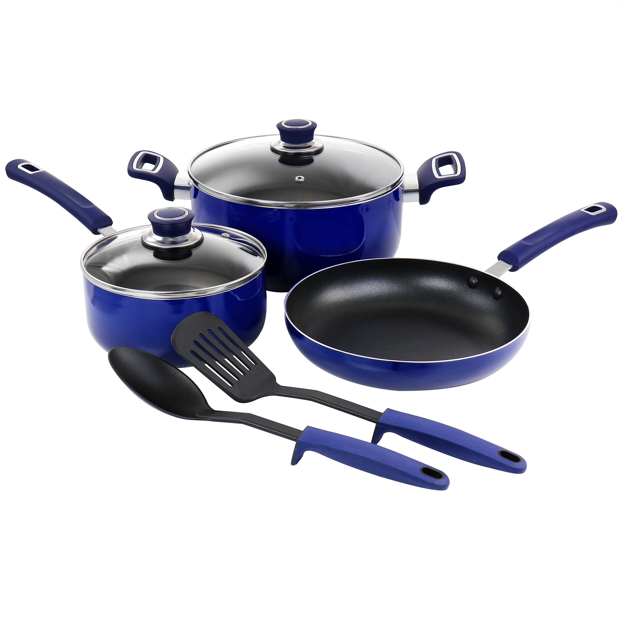 Front. Oster - Oster 7 Piece Non Stick Aluminum Cookware Set in Blue - Blue.