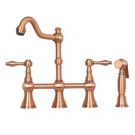 Solid Brass Bridge Kitchen Faucets with Side Sprayer 2 Lever Handles