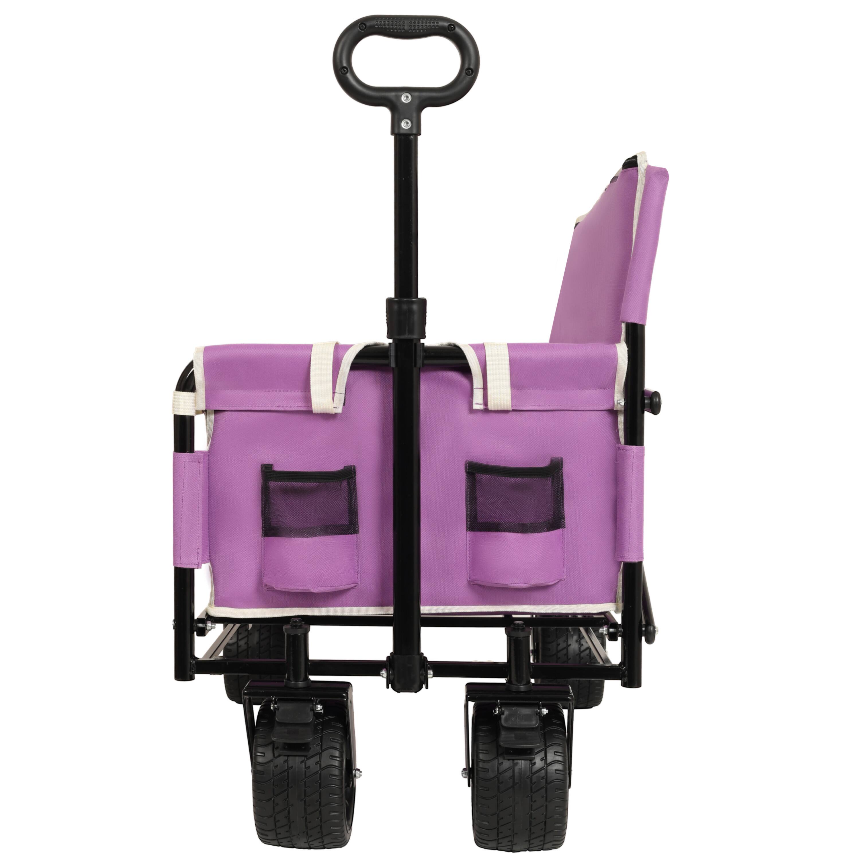 Left. APRILSOUL - 3-in-1 Convertible Folding Wagon Cart with Bench Seat and Storage Utility 180L Capacity All-Terrain Wheels purple - Purple.