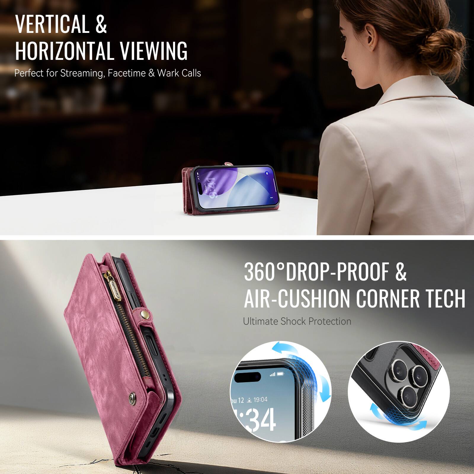 VERTICAL & HORIZONTAL VIEWING  
Perfect for Streaming, Facetime & Work Calls  

360° DROP-PROOF & AIR-CUSHION CORNER TECH  
Ultimate Shock Protection