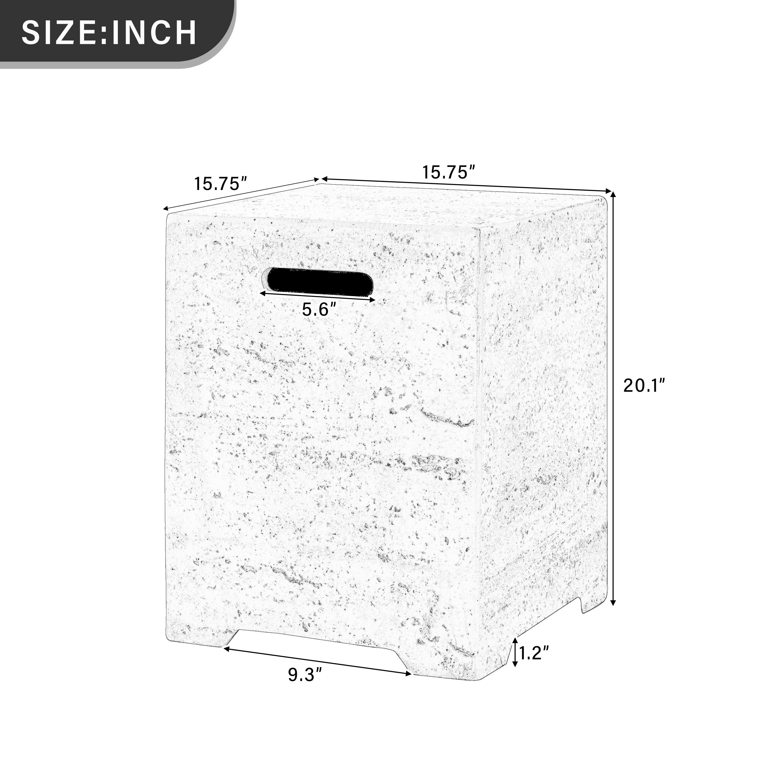 SIZE: INCH  
15.75" x 15.75" x 5.6" x 20.1" x 9.3" x 1.2"