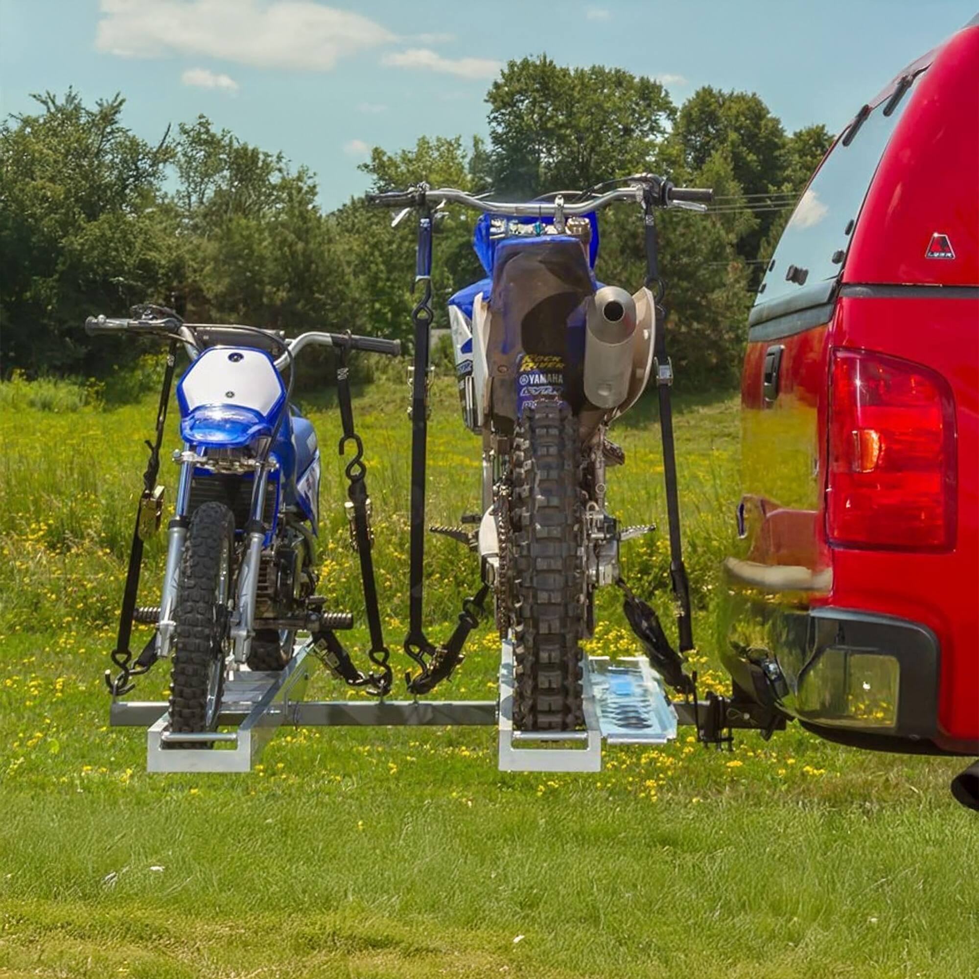 Alt View 5. Black Widow - Black Widow Double Motorcycle Carrier with Ramp for 2" Hitch, 600 Pound Capacity - Silver.
