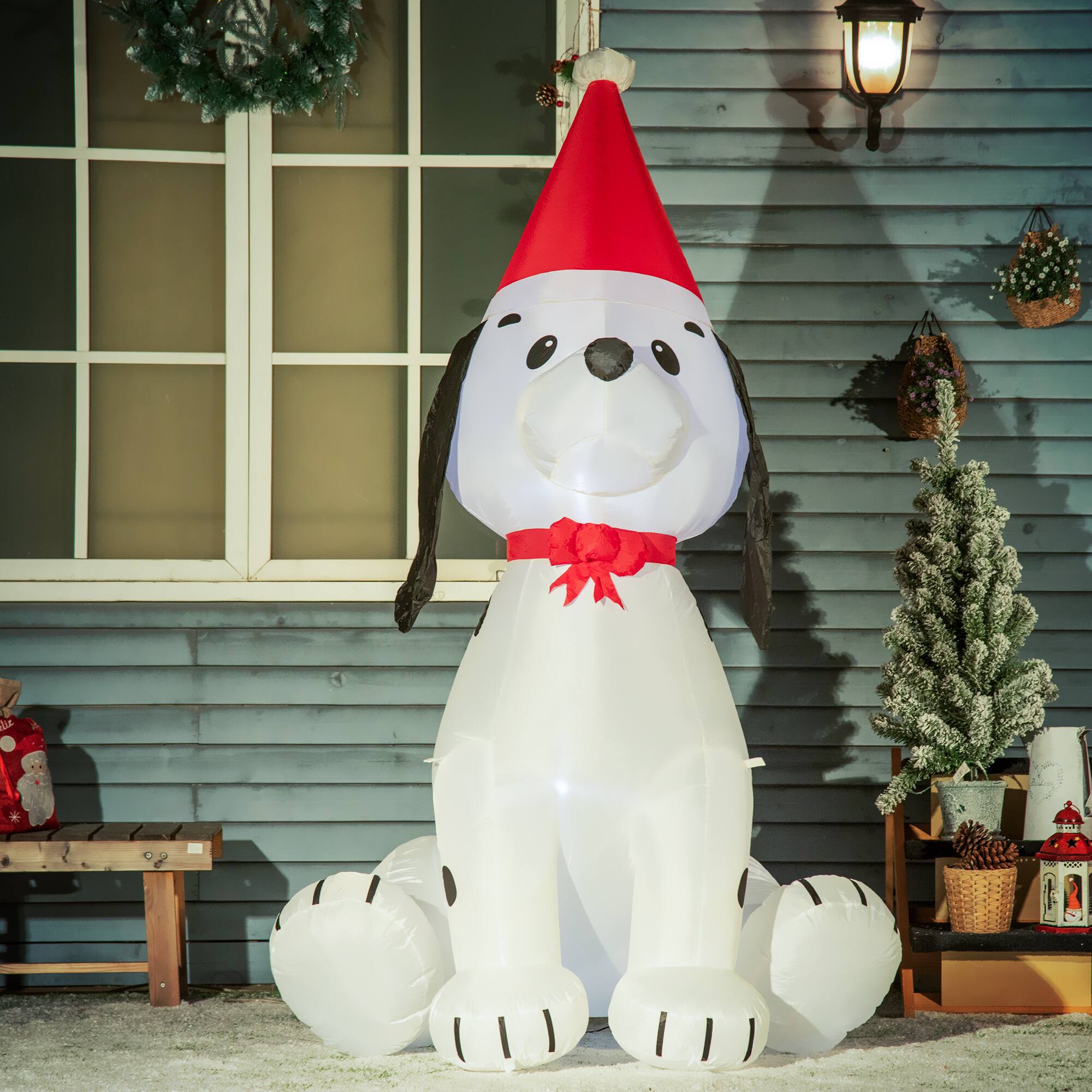 Alt View 1. Homcom - 6ft Inflatable Puppy Dog with Santa Hat, Outdoor Blow-Up Yard Christmas Decor with LED Lights - White.