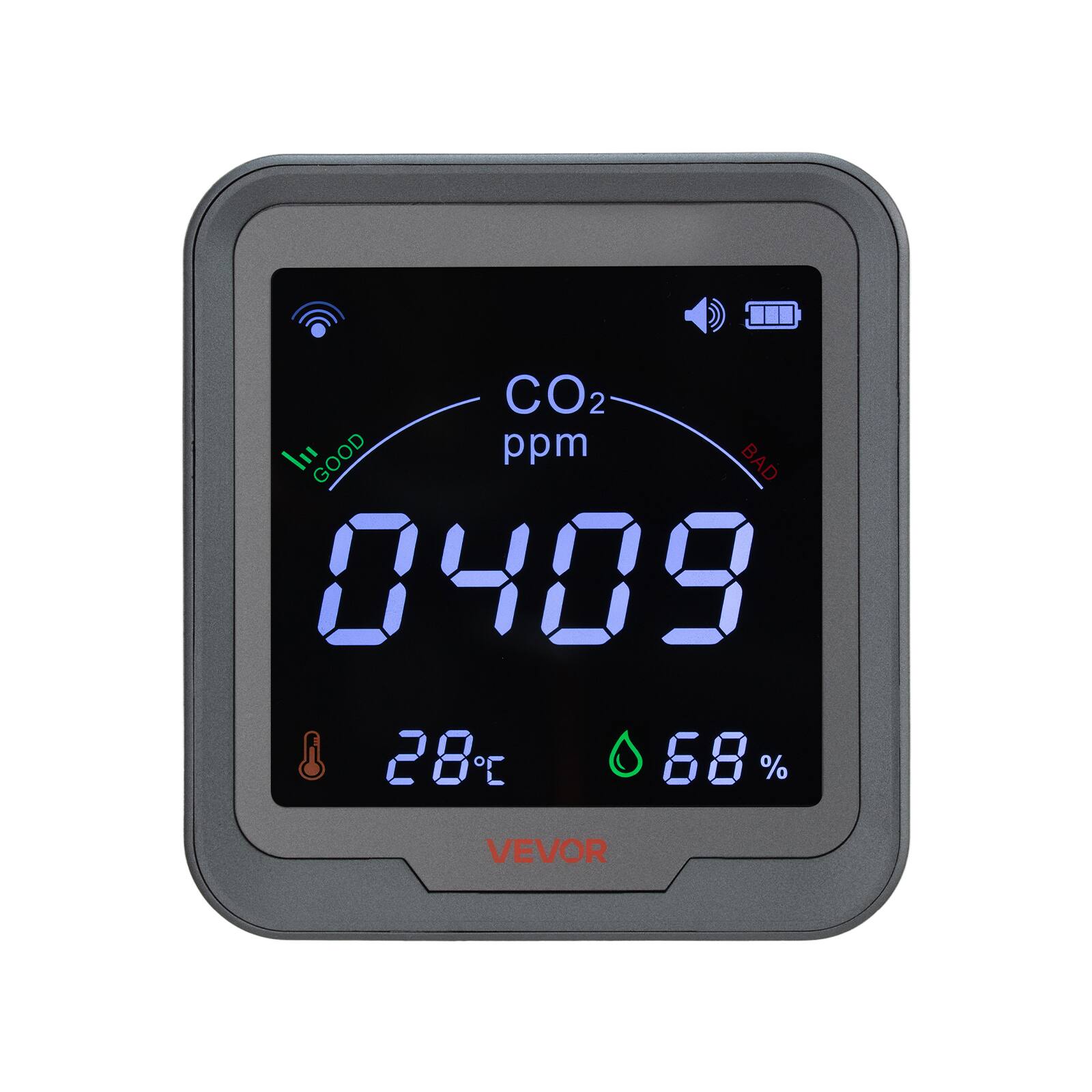 CO2 ppm  
0409  
28°C  
68%  
VEVOR