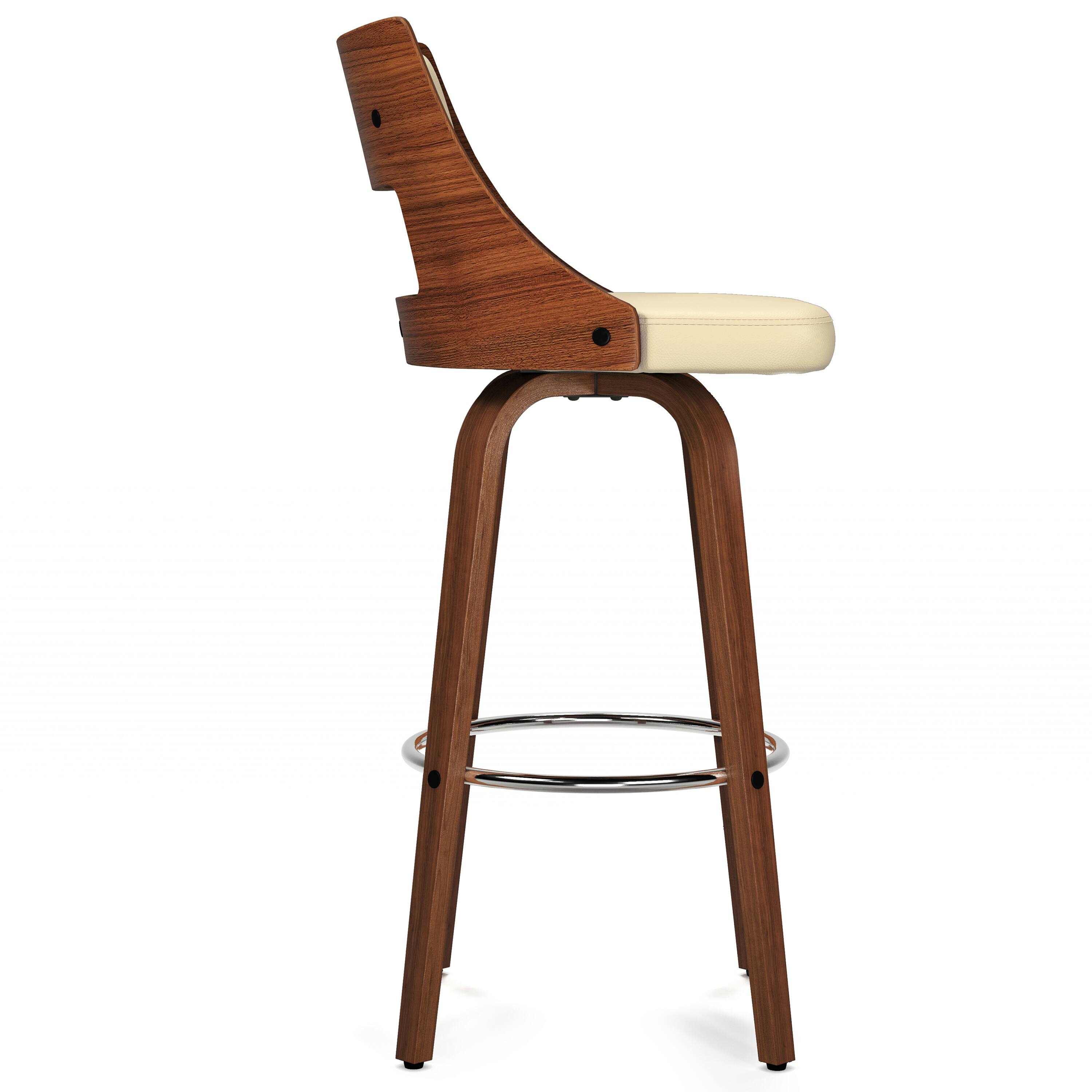 Back. Simpli Home - Dallyn Contemporary 17 inch Swivel Bar Stool (Set of 2) in Cream Vegan Faux Leather - Cream.