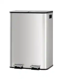 Acekool - Stainless Steel Double Trash Can with Lid for Kitchen, Large Dual Trash and Recycle Bin Combo