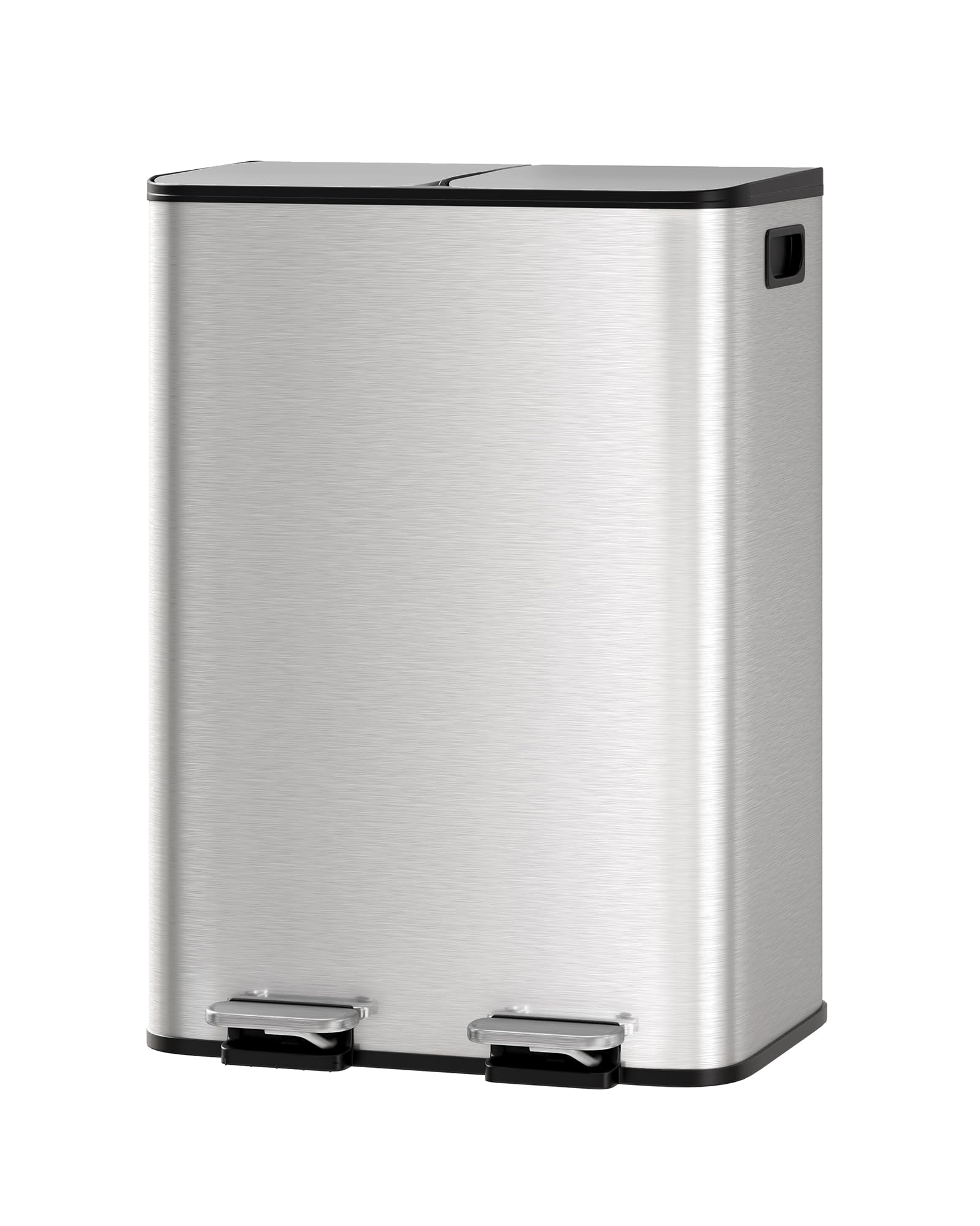 Front. Acekool - Stainless Steel Double Trash Can with Lid for Kitchen, Large Dual Trash and Recycle Bin Combo.