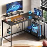 Bestier - 52-inch Computer Gaming Desk with LED Lights,Monitor Stand, Charging Station & Adjustable Storage - Black Carbon Fiber
