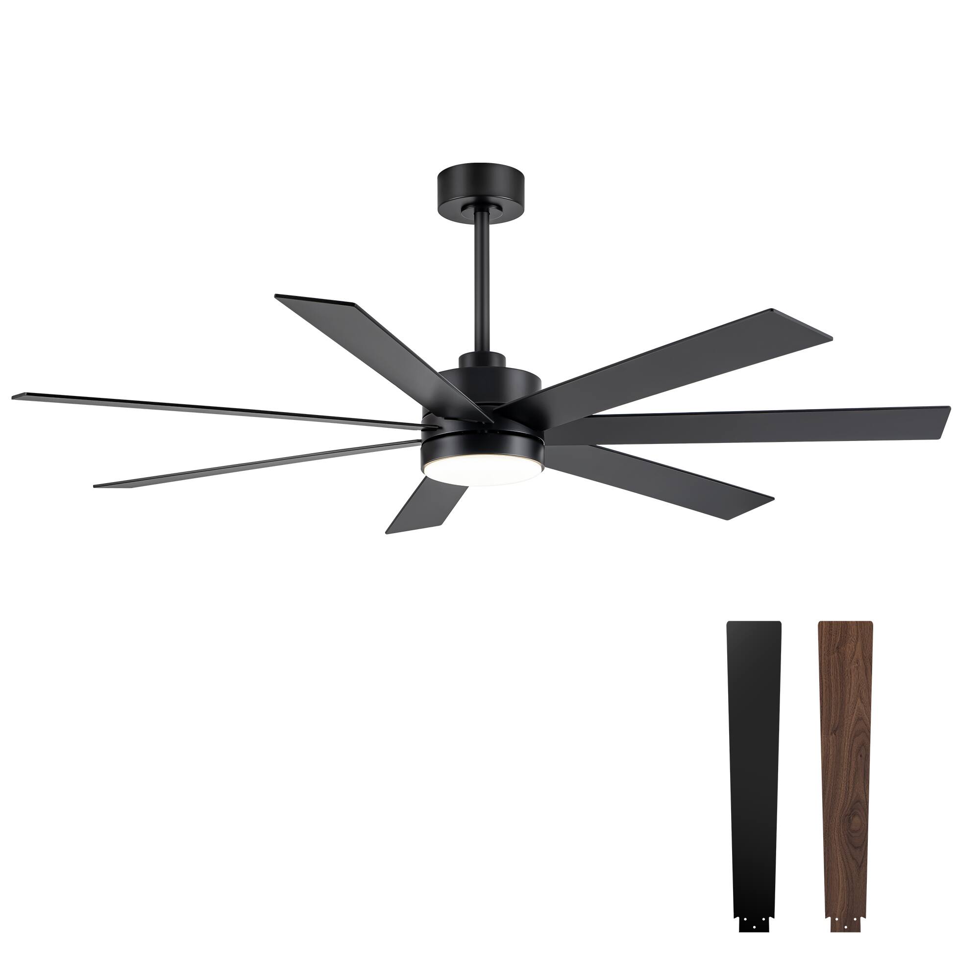 Alt View 10. Breezary - 62-Inch Ceiling Fan with LED Light, DC Motor, Reversible Blades, 3 Color Temperatures, Remote Control, Energy-Saving - Black and Walnut.