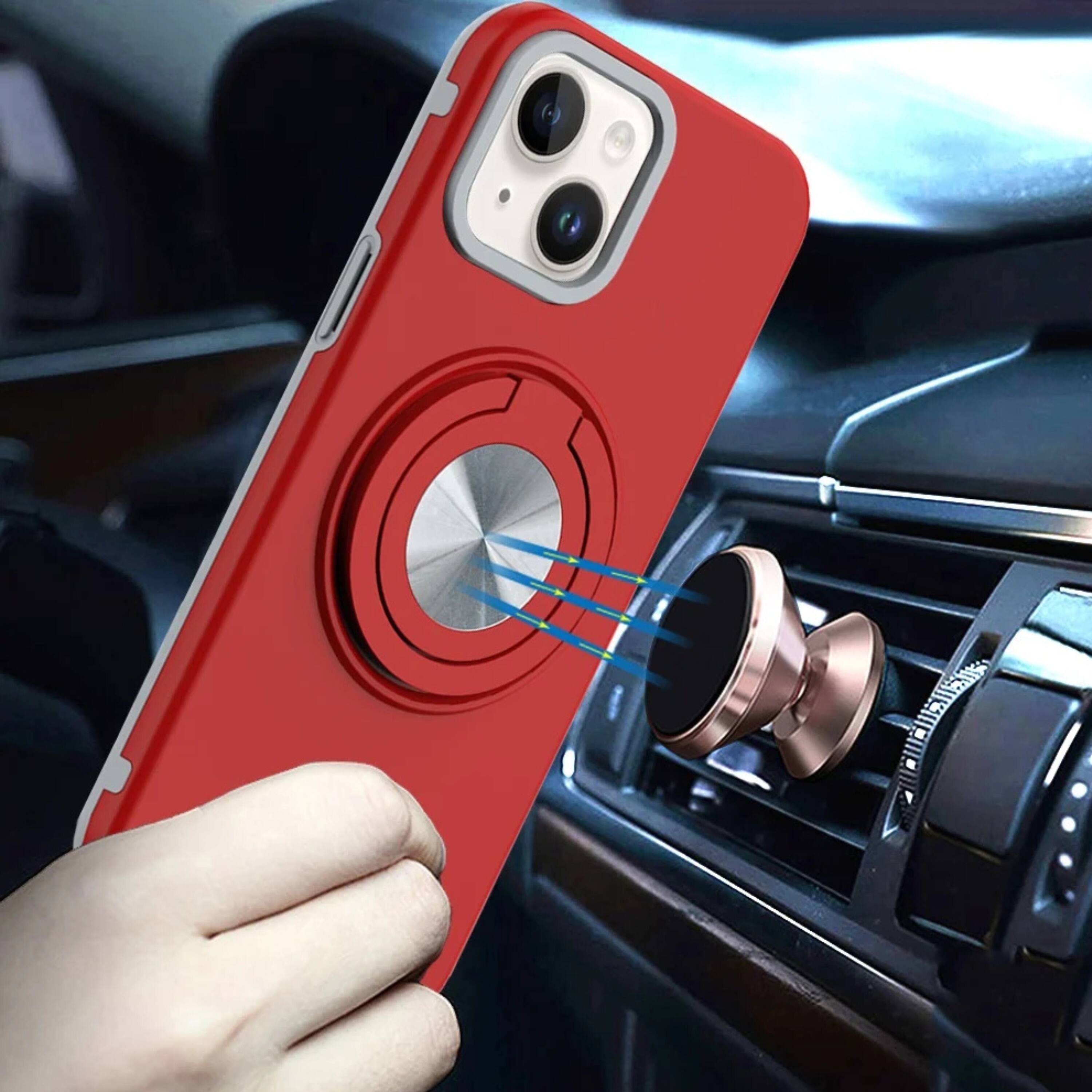 Left. Kitcheniva - Solid Rugged Shockproof Phone Case With Stand And 2 Pcs Tempered Glass For iPhone 15 Plus Red - Red.