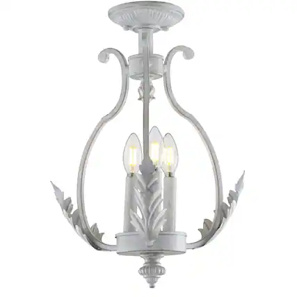 Front. Jonathan Y - Austen 12.2" Metal LED Semi-Flush Mount, Antique White - Antique White.