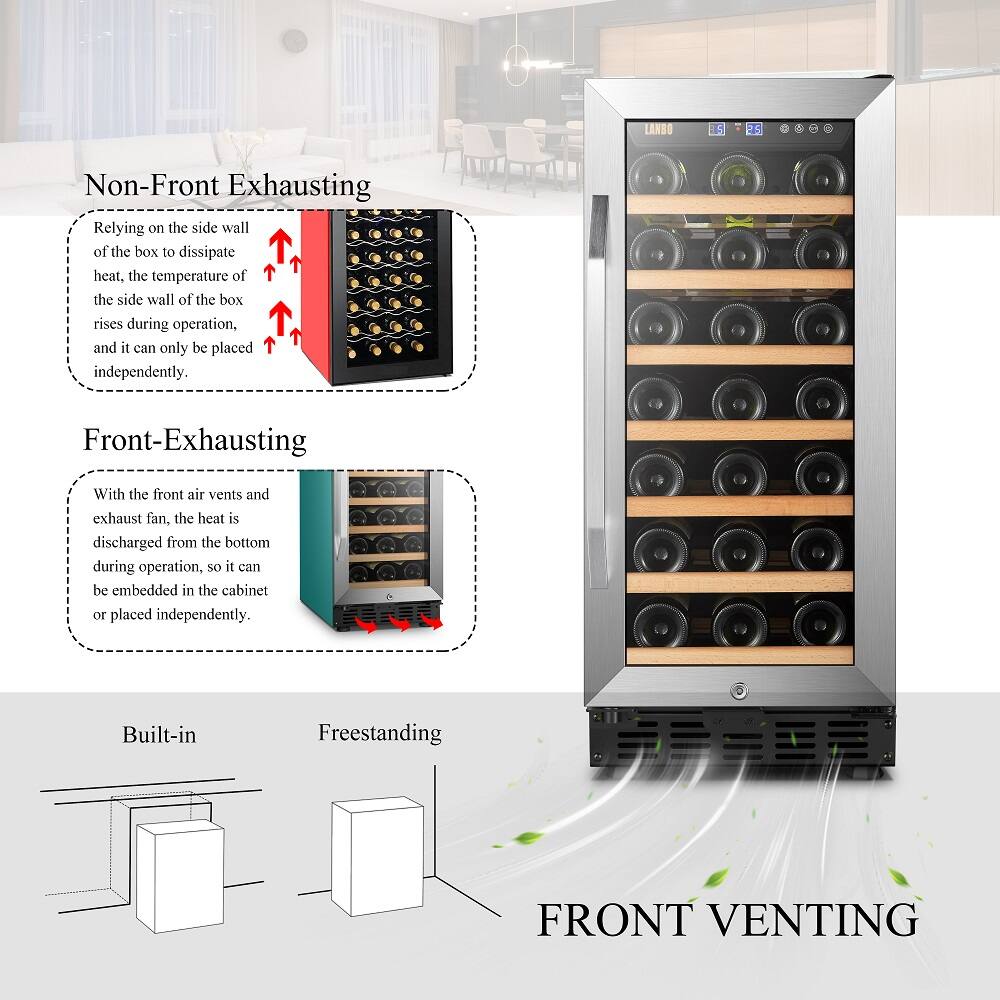 Alt View 23. Lanbo - 15 Inch 31 Bottle Built-in or Freestanding Wine Cooler with Digital Temperature Control and Removable Shelves - Black.