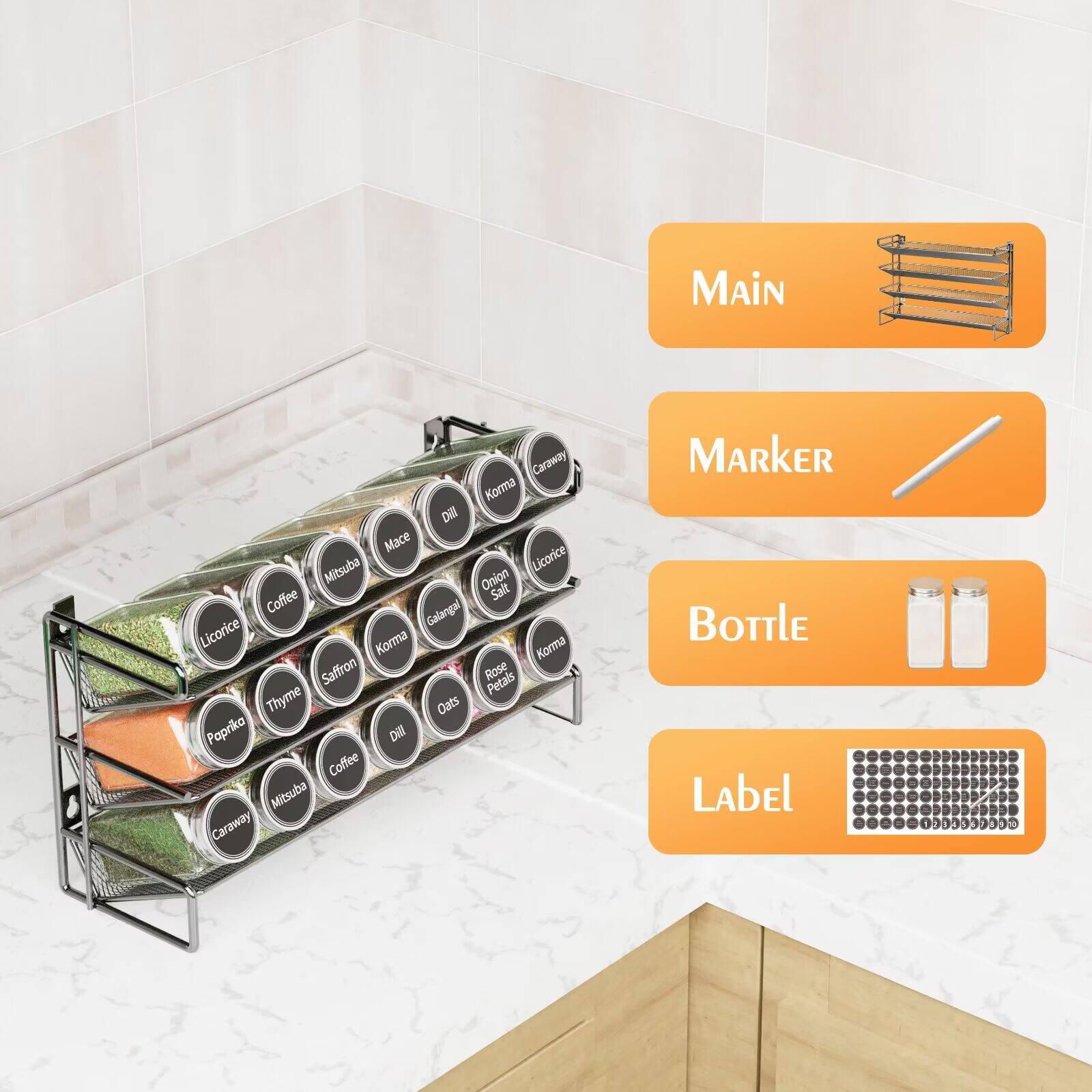 MAIN  
Caraway  
Korma  
Dill  
Mace  
Mitsuba  
Licorice  
Onion Salt  
Coffee  
Galanigal  
Licorice  
Korma  
Korma  
Saffron  
Rose Petals  
Thyme  
Oats  
Paprika  
Dill  
Coffee  
Mitsuba  
Caraway  

MARKER  
BOTTLE  
LABEL