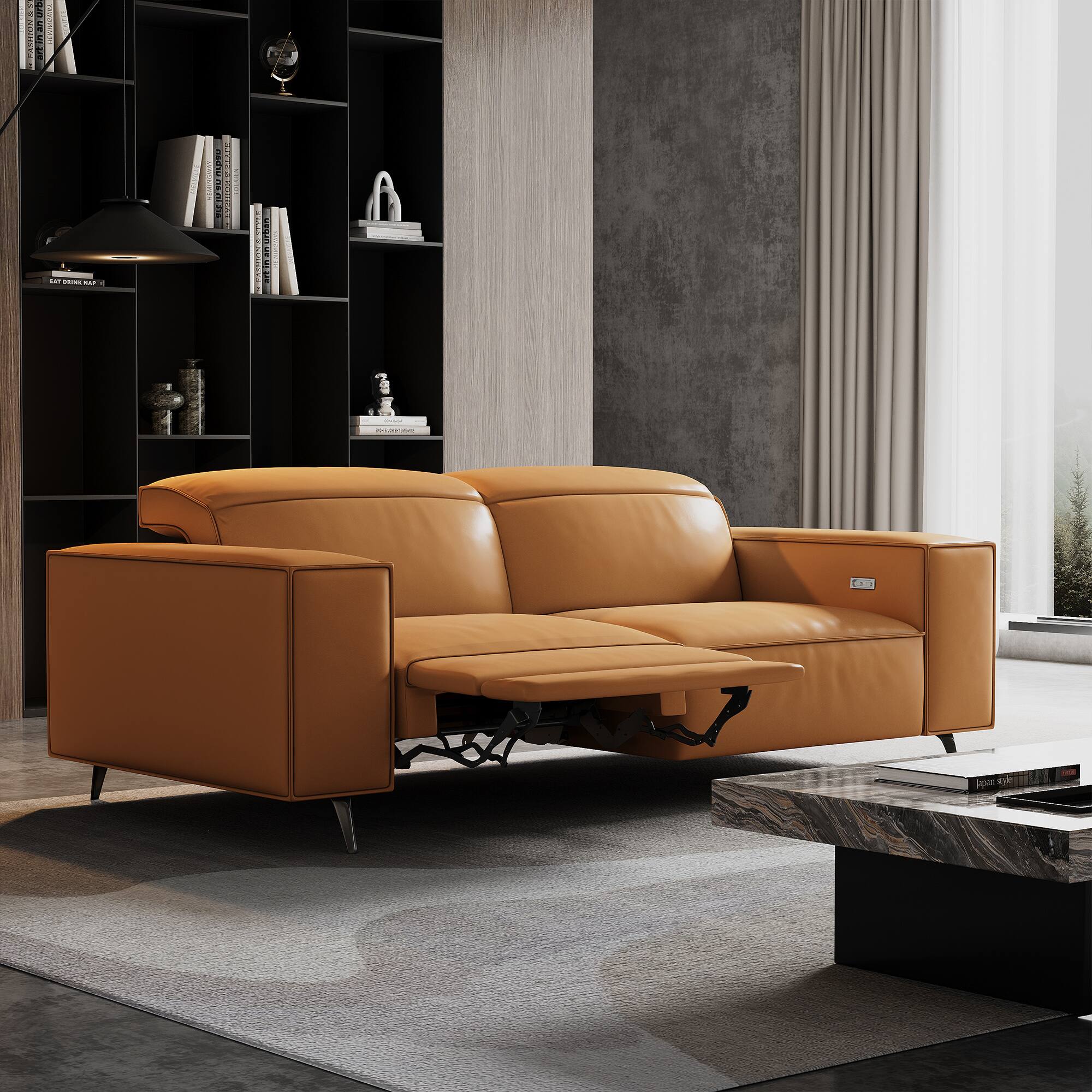 Alt View 3. luck idea - 76.77" Electric Seat Sofa, Reclining Home Theater Seats - Orange.