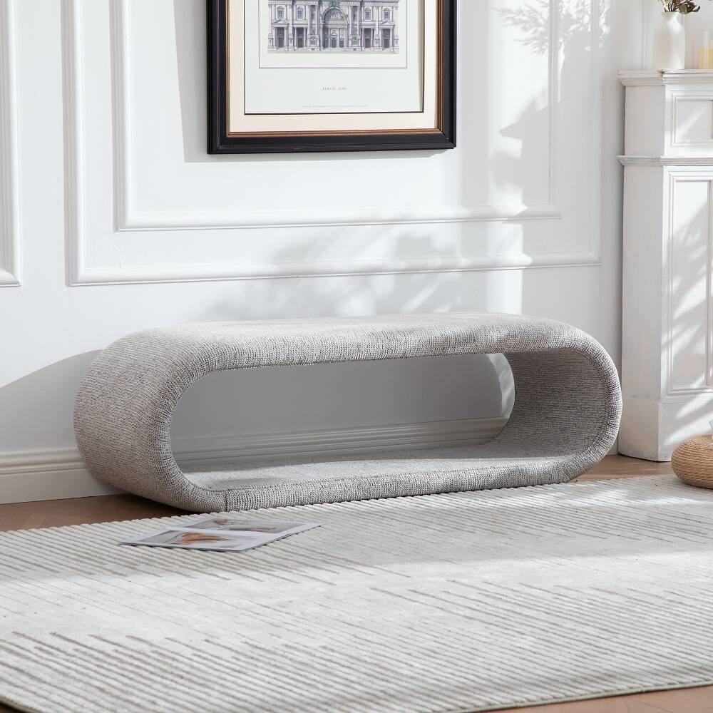 Angle. Ropilly - Ropilly 52 Inch Chenille Upholstered Bench, Light Brown Modern Shoe Bench with Iron Frame for Bedroom End of Bed - Light brown.