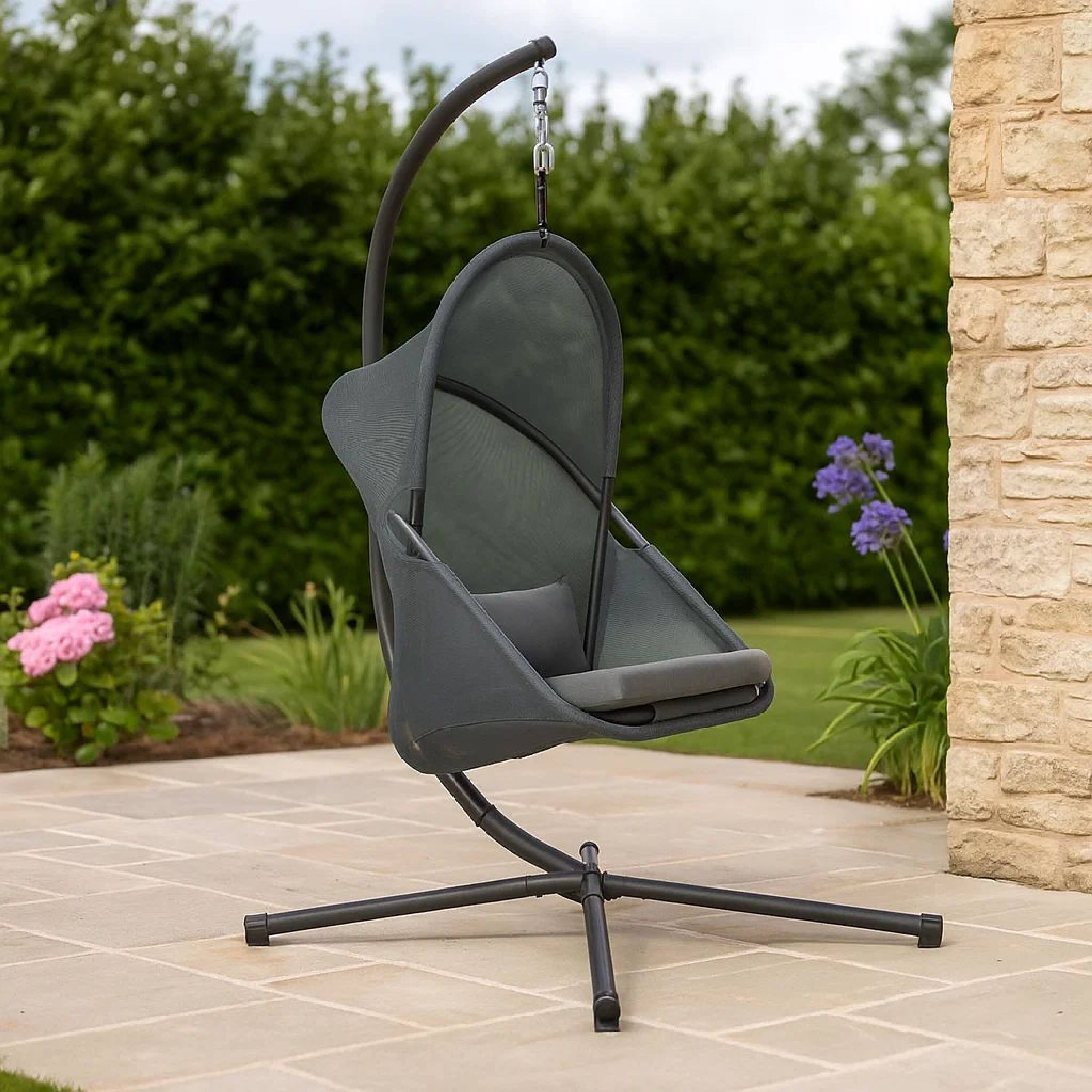 Alt View 8. Manhattan Lane - Cery Outdoor Egg Swing Chair, Foldable Stand - Black, Dark Gray.
