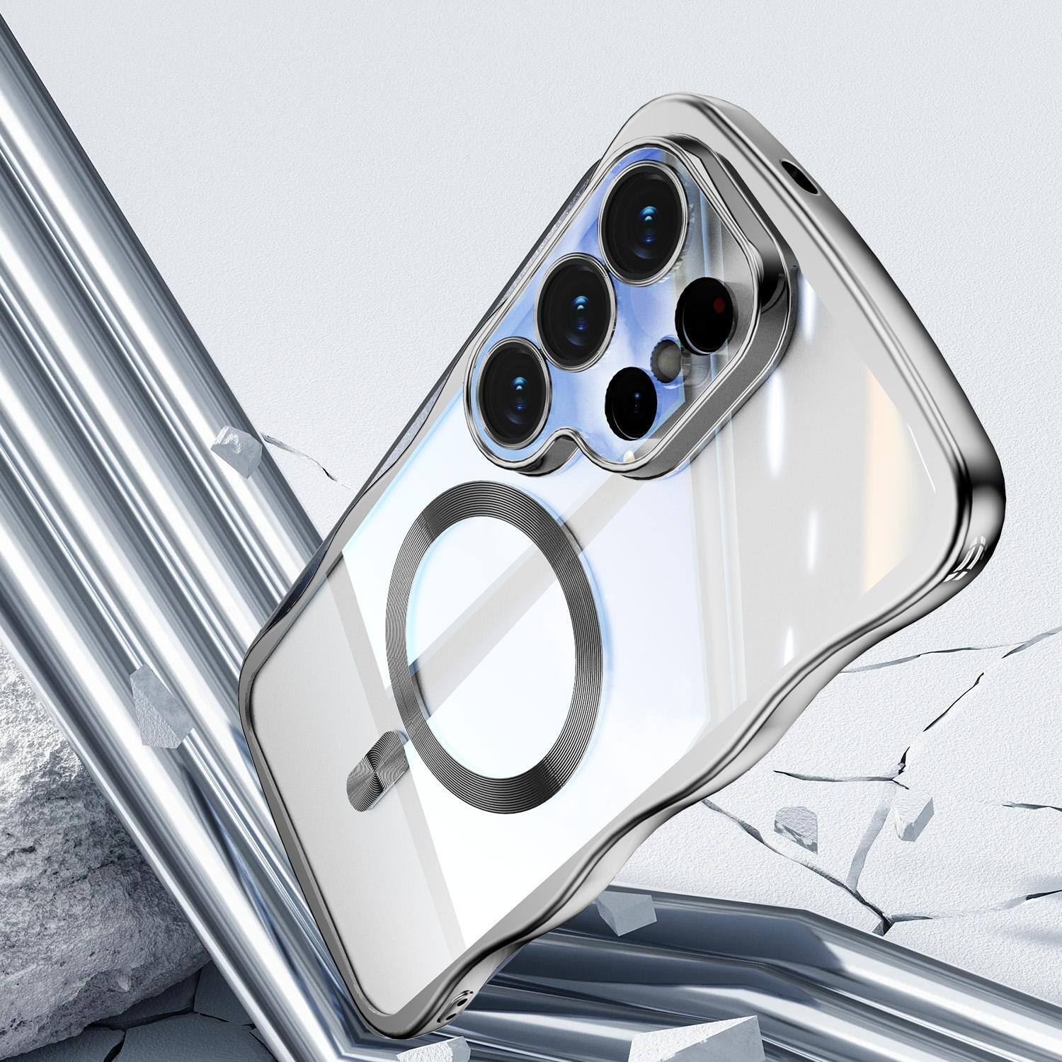 Alt View 2. UUCOVER - For Samsung Galaxy S25 Ultra Magnetic Case Built-in Lens Cover, Compatible with MagSafe Shockproof Slim Protective Cover - Silver.