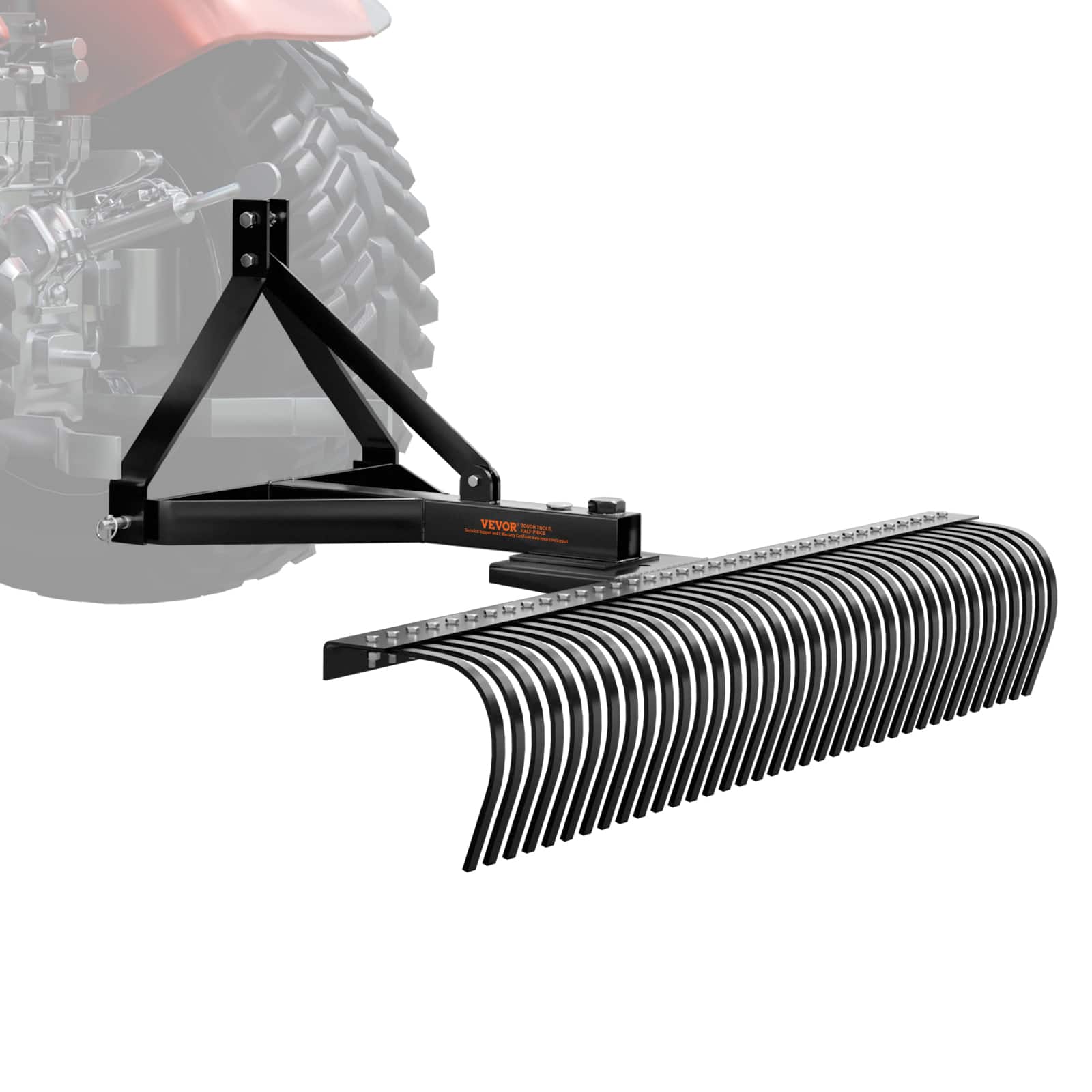 VEVOR - Tow Behind Dethatcher, 72-inch Tow Dethatcher with 36 Steel Tines, 3-Point Lawn Dethatcher Rake - Black