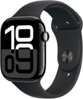 Apple Watch Series 10 (GPS) 46mm Aluminum Case with Black Sport Band - S/M - Jet Black - Angle_Zoom