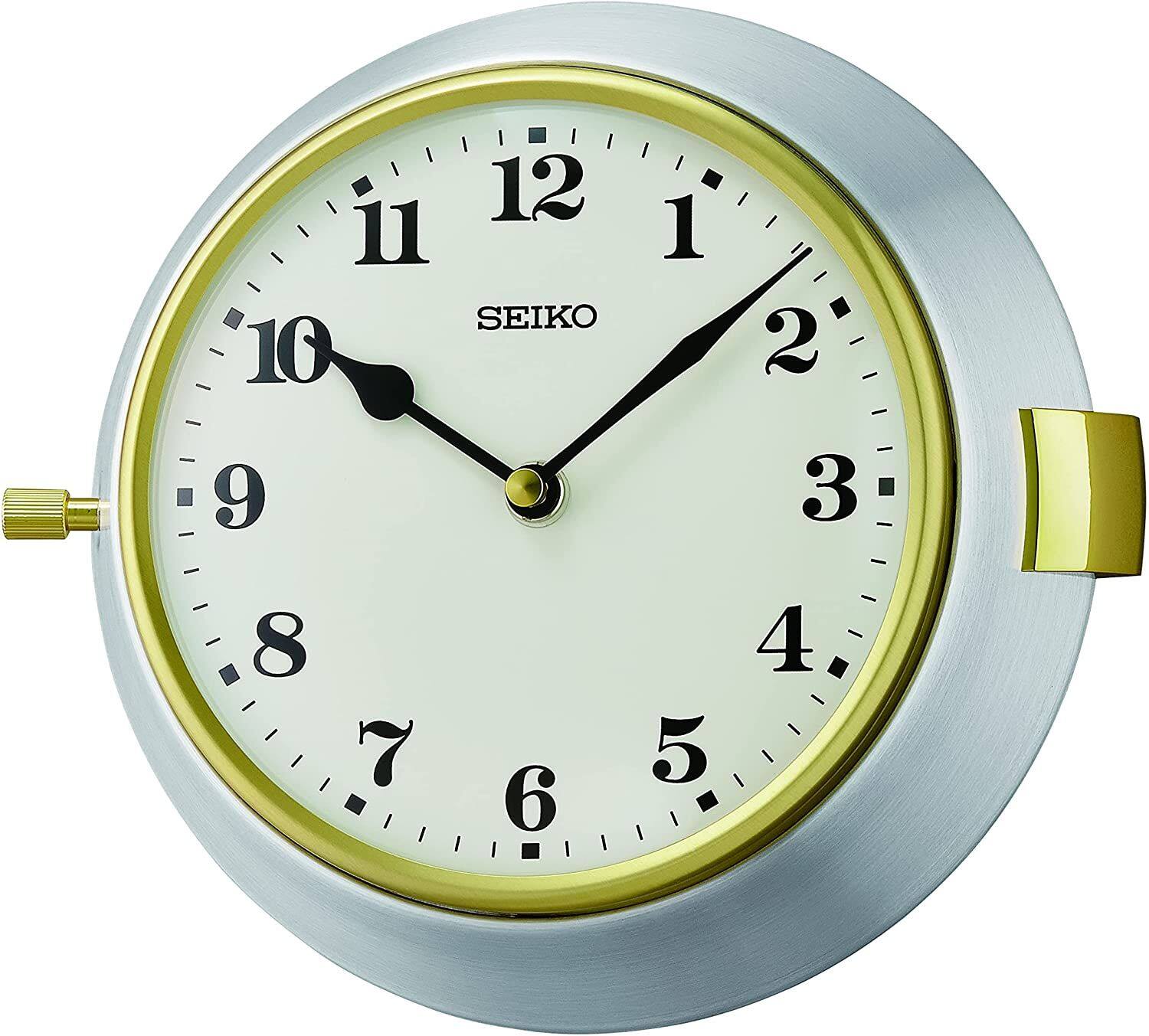 Front. Seiko - Seiko 8" Nao Wall Clock, Silver & White - Silver.