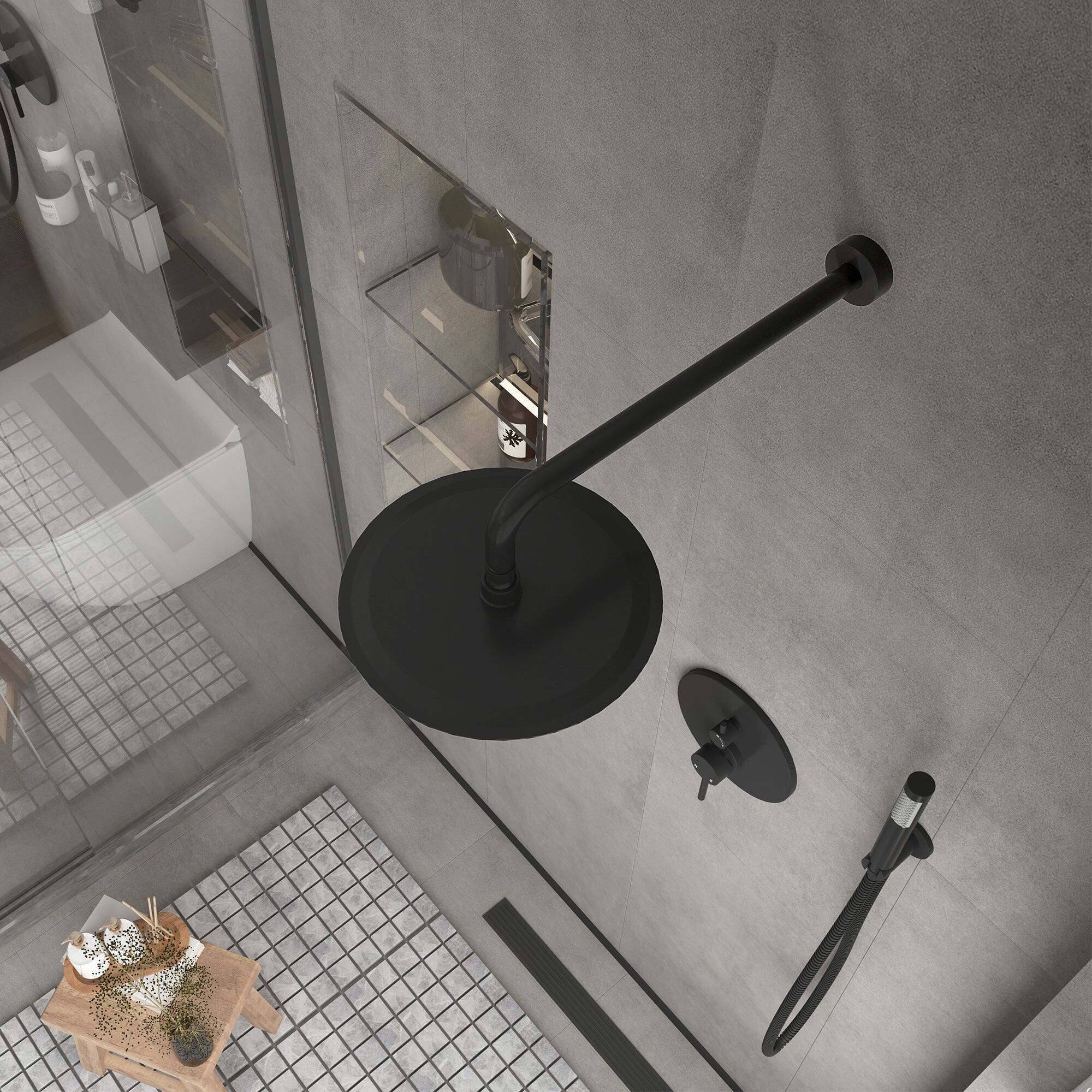 Alt View 7. Boyel Living - 1-Spray 10 in. Round Wall Mount Fixed and Handheld Shower Head 1.8 GPM with Pressure Balance Valve in Matte Black - Matte Black.