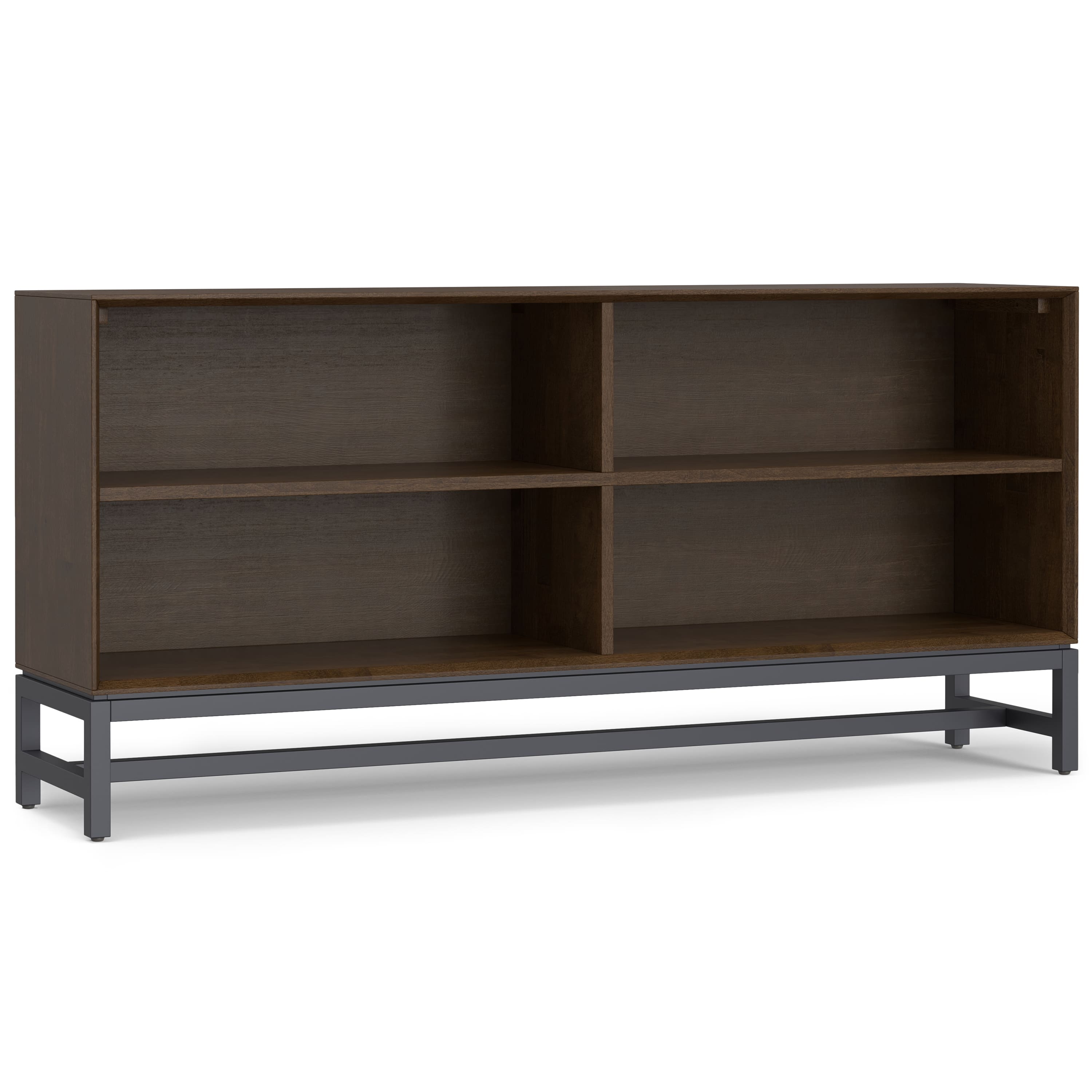 Simpli Home - Banting SOLID HARDWOOD 30 inch x 64 inch Modern Industrial Low Wide Bookcase - Walnut Brown