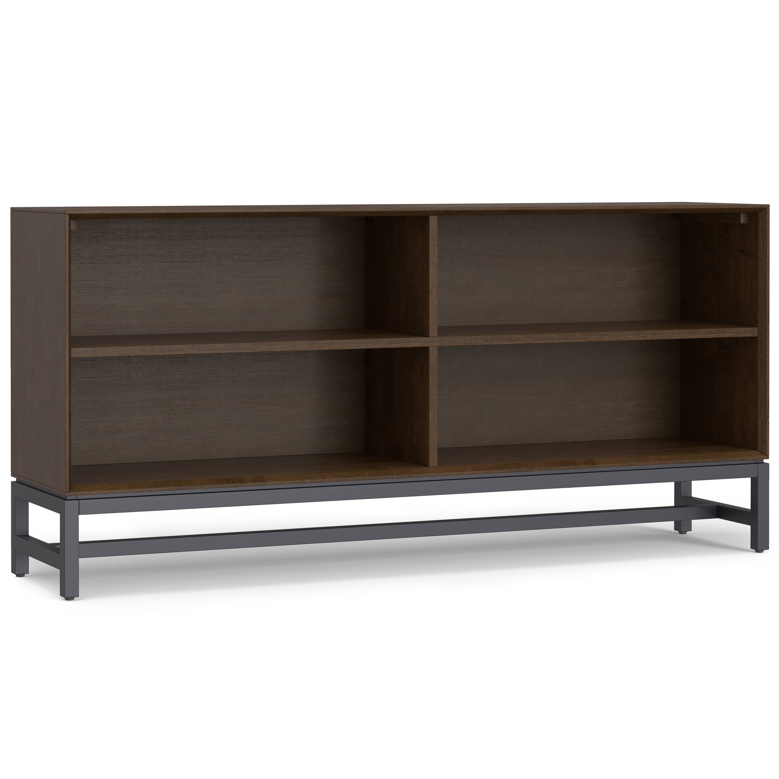 Front. Simpli Home - Banting SOLID HARDWOOD 30 inch x 64 inch Modern Industrial Low Wide Bookcase in Walnut Brown - Walnut Brown.