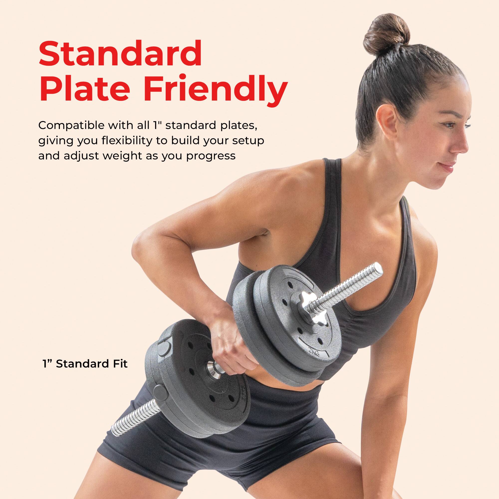 Standard Plate Friendly

Compatible with all 1" standard plates, giving you flexibility to build your setup and adjust weight as you progress

1" Standard Fit
