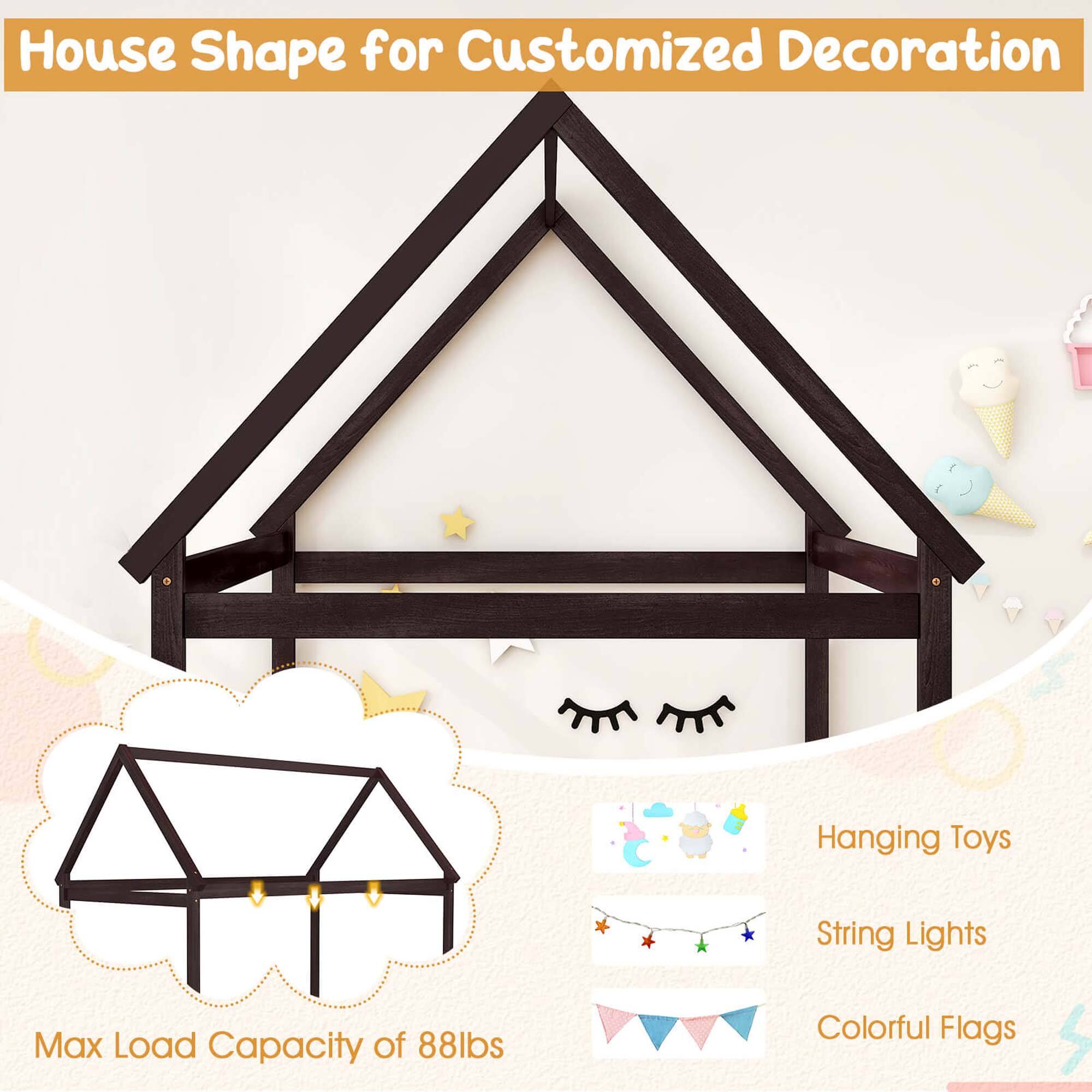 House Shape for Customized Decoration

Max Load Capacity of 88lbs

Hanging Toys

String Lights

Colorful Flags