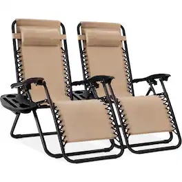 Best Choice Products - Set of 2 Zero Gravity Lounge Chair Recliners for Patio, Pool w/ Cup Holder Tray - Sand