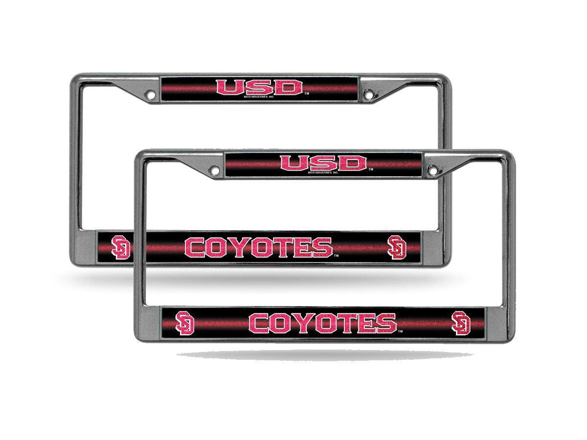 South Dakota Coyotes Sparkly Glitter Bling Look Chrome License Plate Frame - Set of 2 Frames