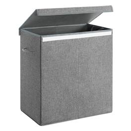 Songmics Home - Sturdy Double Laundry Hamper with Lid, Removable Fabric Bag, 142L,2 Section, Laundry Basket with Handles - Gray