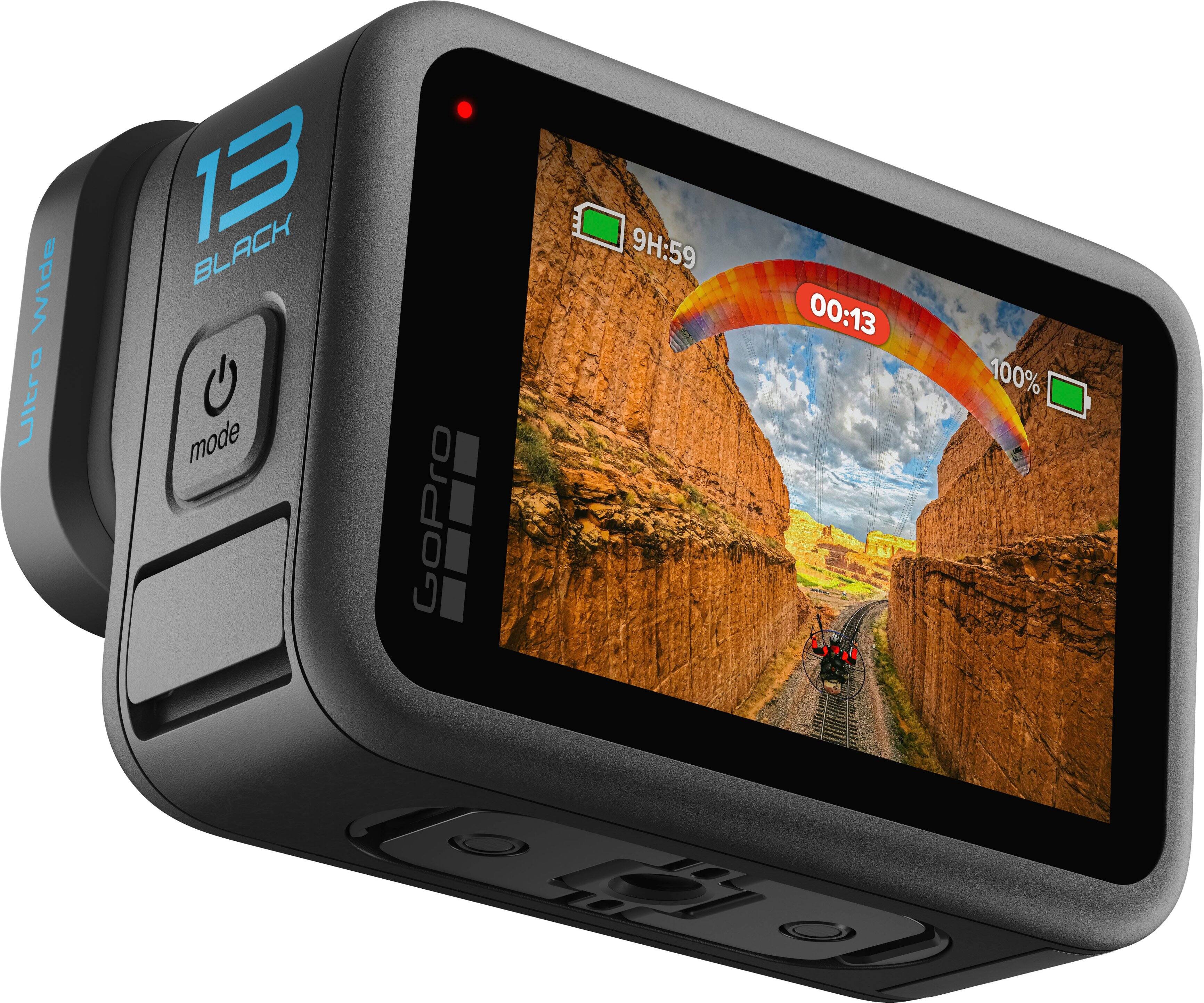 The text on the image reads "Wide Ultra 13 BLACK mode GoPro 9:59 00:13 100%."