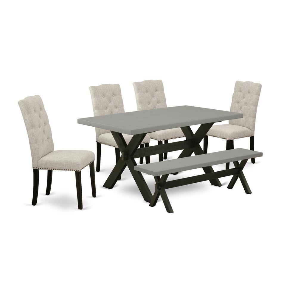 Left. East West Furniture - East West Furniture 6-Pc Wood Dining Table Set-Doeskin Linen Fabric Seat and Button Tufted Chair Back Kitchen chairs, A - Multi-Color.