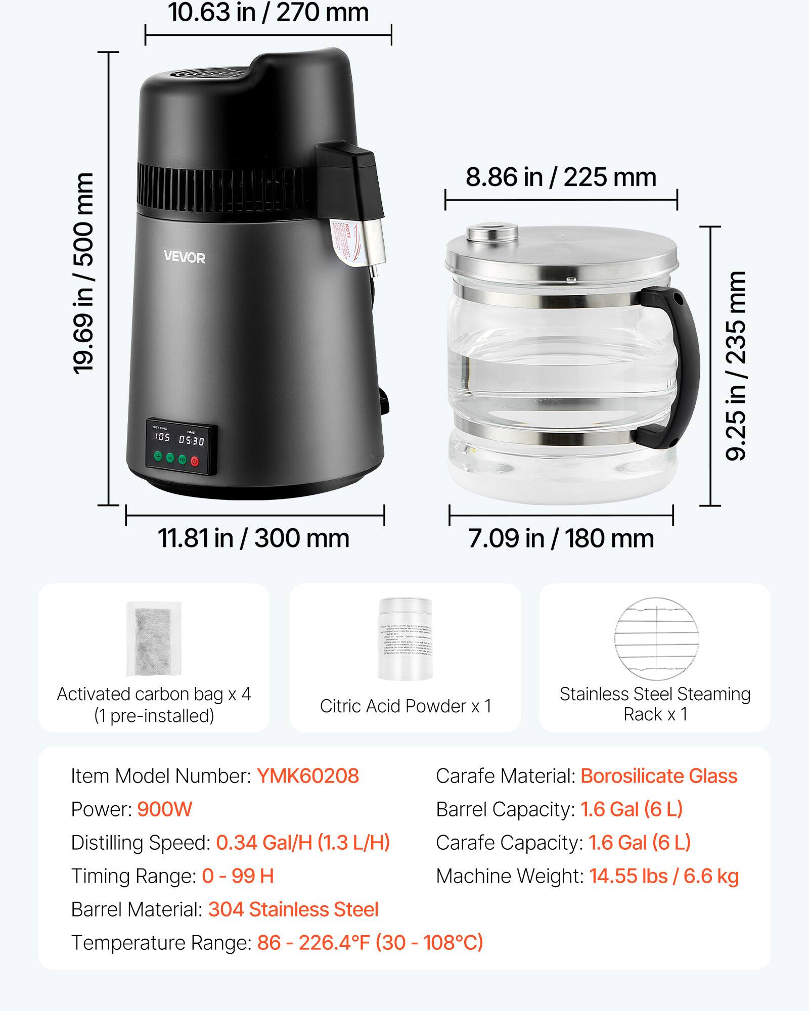 VEVOR Water Distiller,6L 1.6 Gallon Larger Pure Water Purifier Filter ...