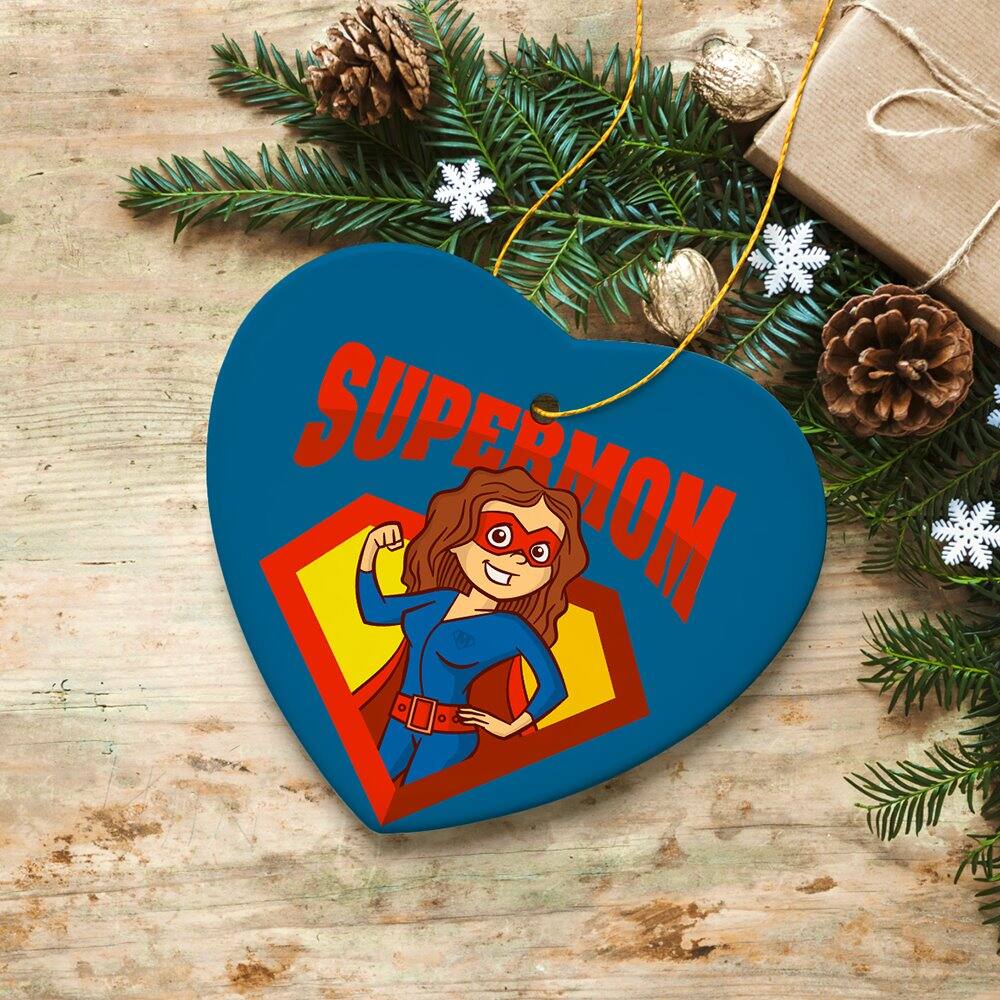 Back. OrnamentallyYou - Supermom Christmas Ornament Superhero Themed Gift for Mom - Multi-colored.