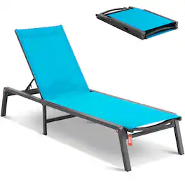 VEVOR - Chaise Lounge Chair Outdoor, Aluminum Patio Lounge Chair with Adjustable 5-Position, Folding Pool Lounge Chair Recliner - Blue