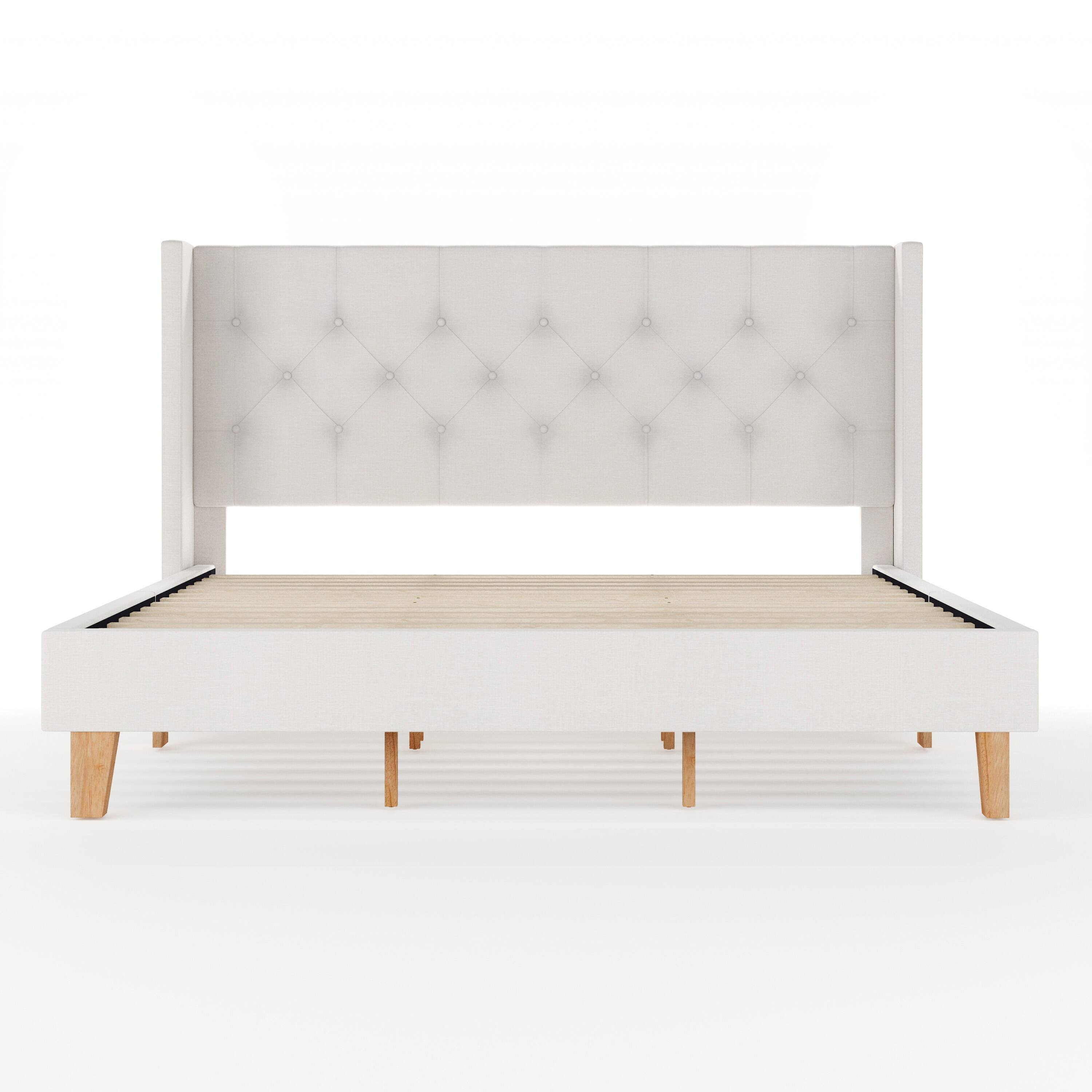 Alt View 8. Martha Stewart - Platform Bed with Tufted Wingback Headboard - White.