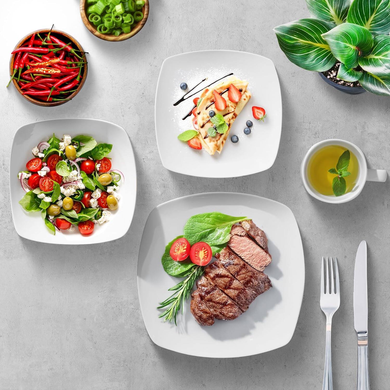 Alt View 2. Zulay Kitchen - Zulay Kitchen Luna Plates and Bowls Sets, 16 Piece Modern Porcelain Dish Set for 4 - Pearl White.