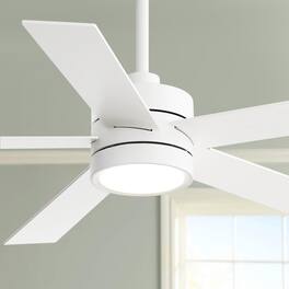 Breezary - 52-In Indoor Ceiling Fan with Led Light, 5 Plywood Blades, 6-Speed DC Motor, Remote, Timer with Memory, 5/10'' Downrods - White