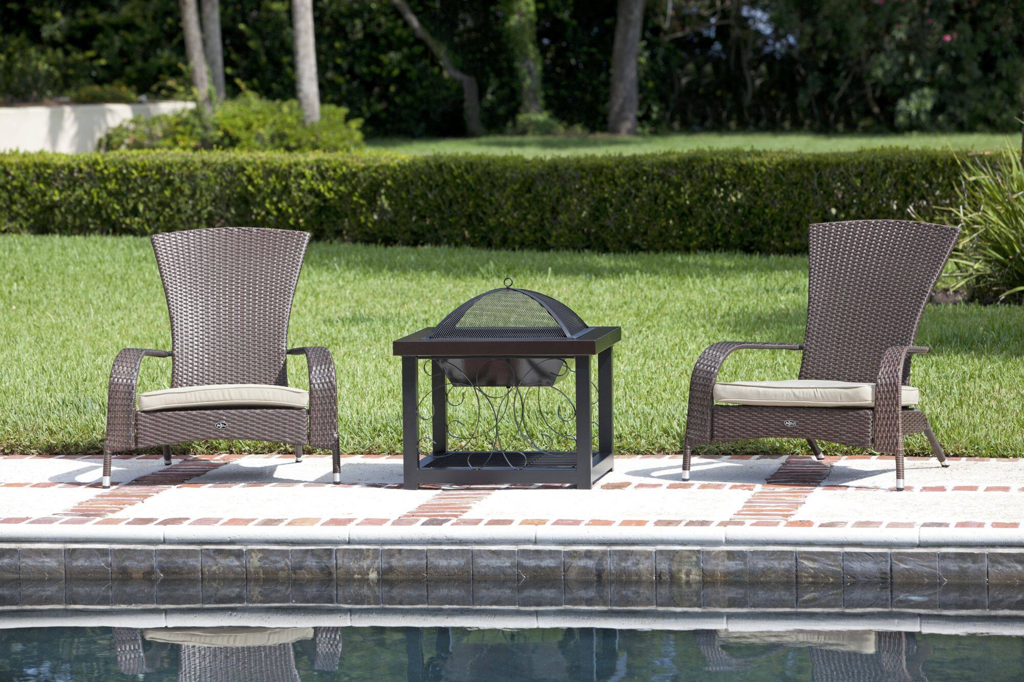 Alt View 19. Fire Sense - Fire Sense Fire Pit Cocktail Square Table Wood Burning Steel Mesh Spark Screen Wood Grate Screen Lift Steel Firepit - Hammertone Bronze.