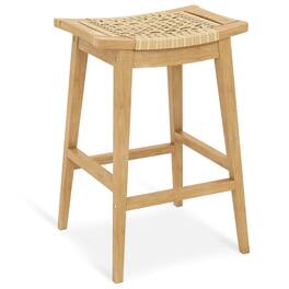 Costway - 1 PCS 29" Teak Wood Bar Stool with Footrest & Saddle Seat Boho Bar Height Stool - Natural